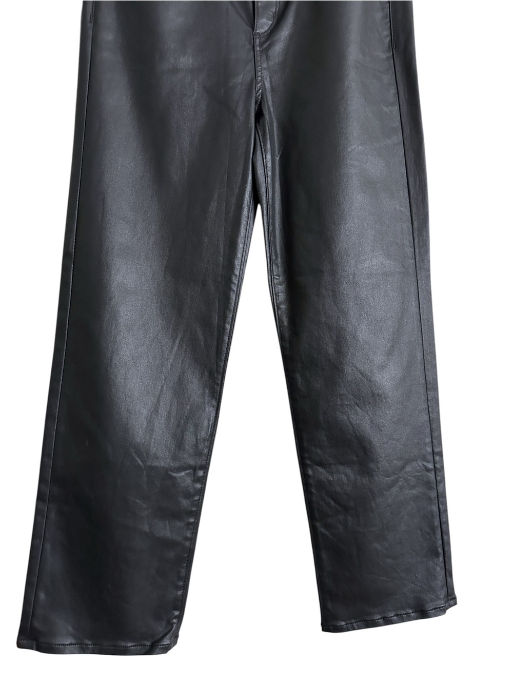 ANN TAYLOR High Rise Coated Straight Pants Black Faux Leather Vegan Leather Sz 8 - Picture 4 of 15